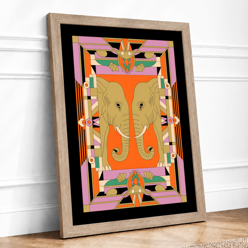 Symmetrical Butterfly Frame Eclectic - Framed Print, A2 - 59.4 x 42.0 cm, Oak