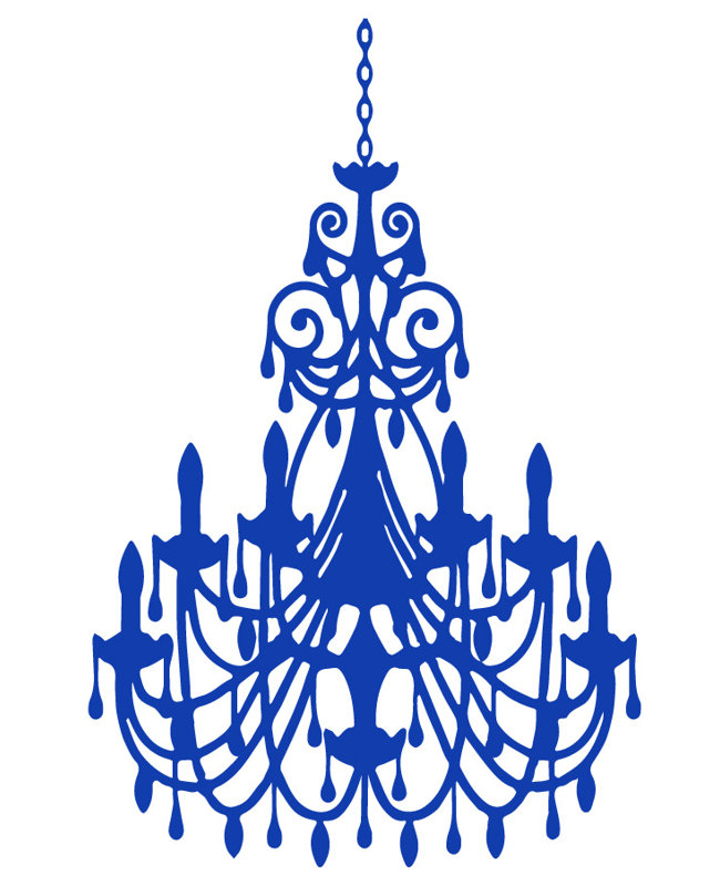Décalcomanie murale lustre ornée, Bleu foncé, H 48 po x l 31 po x P 0,01 po