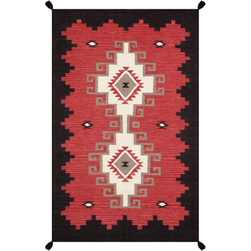 Tapis oriental rouge en laine / blanc / noir 3 pi 3 po x 4 pi 11 po Mecole