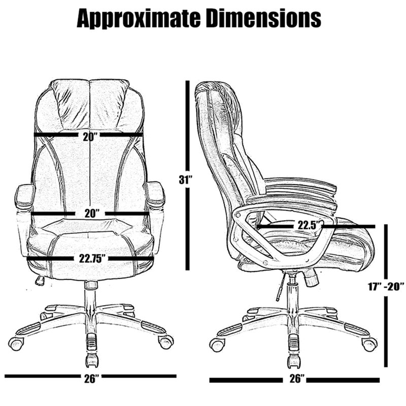 Bally High-Back PU Leather Executive Office Chair – Ergonomic Adjustable Swivel Chair with Wheels And Lumbar Support, Black