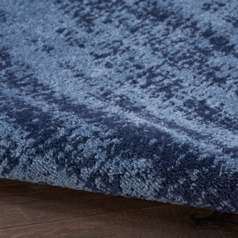 Machine Woven Chenille Indoor/Outdoor Area Rug in Blue/Denim, Runner 2' x 6'