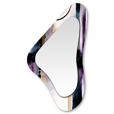 Fritzi Abstract Geode Geometric Purple And Gold II - Geometric Irregular Shape Wall Mirror, Purple Asymmetrical Decorative Mirror, Printed Metal Art