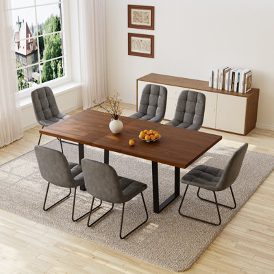 51.2" To 66.7" Extendable Removable Leaf Dining Table With Chairs, Dining Kitchen Table Sets(1table6chairs)