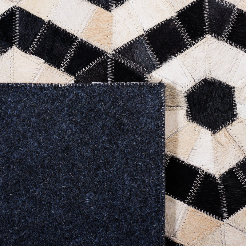 Studio Leather Flat Weave Hair On Leather Geometric Rug, Rectangle 5' x 8'