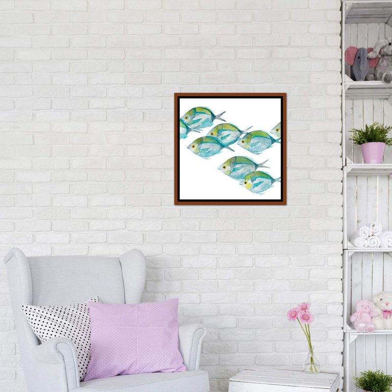Poissons - Imprimé, Toile avec cadre brun, Pas de tapis, H 26 po x l 26 po x P 1,5 po