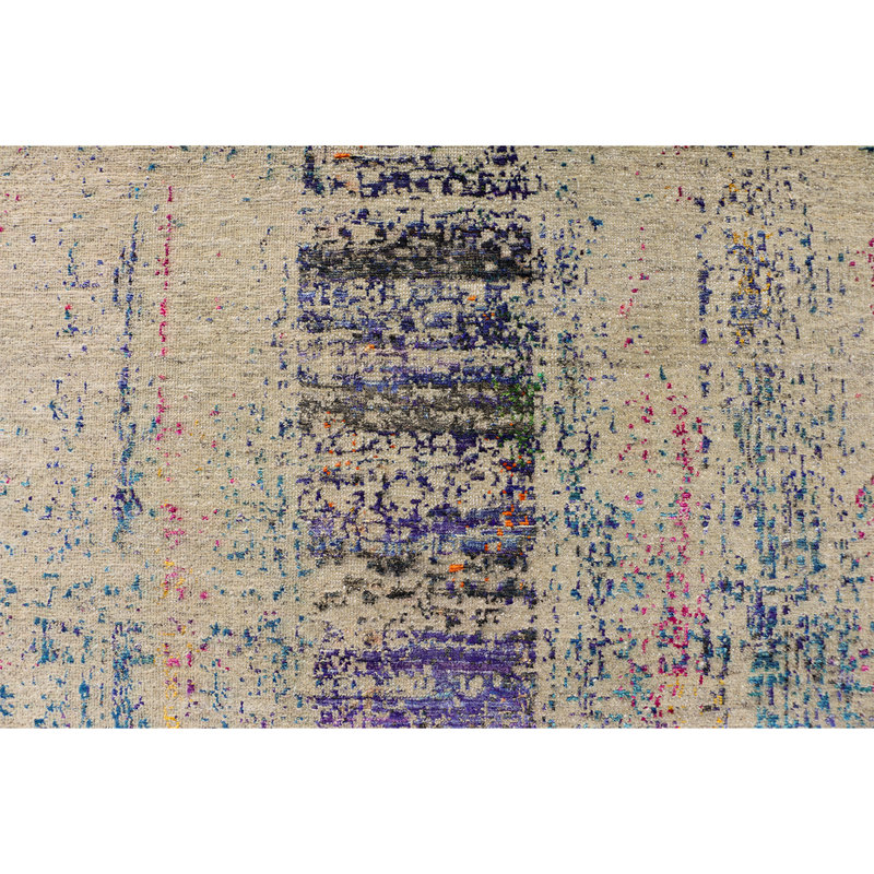 Tapis beige et multicolore de haute qualité noué à la main, Rectangle de 5 pi x 8 pi