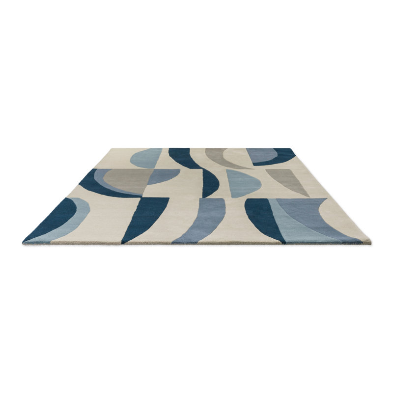 Torillo Hand Tufted Wool Abstract Area Rug in Sky/Cornflower/Ivory, Rectangle 4'7" x 6'7"