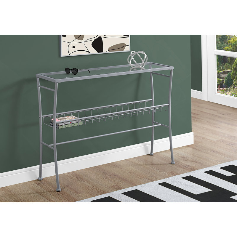 Table d'appoint, console, vestibule, étroit, canapé, verre trempé transparent, métal argenté