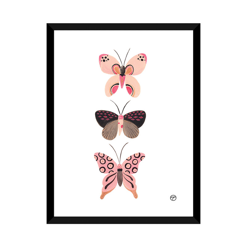 «Butterfly Trio», art encadré, H 32 po x l 24 po x P 1 po, Papier avec cadre noir