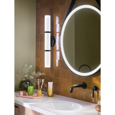 Rosh 24.25-in Black LED CCT Bath Bar with White Glass Shade