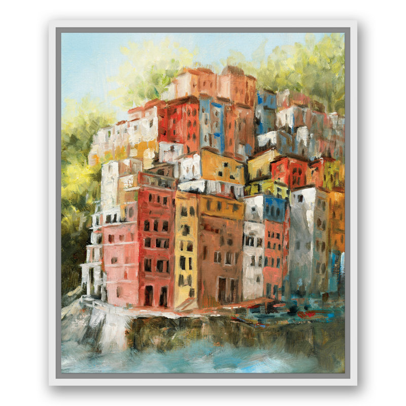 Méditerranée - peinture sur toile, H 25,75 po x l 21,75 po x P 1,75 po, Toile à cadre flottant blanc