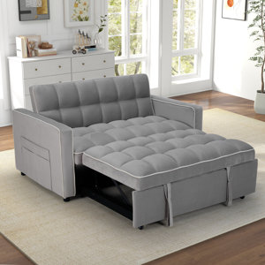 NOT COMPLETE N719P230278B  53.1" Wide Modern Convertible Microsuede Sleeper Sofa Bed With Reclining Backrest And Side Pocket