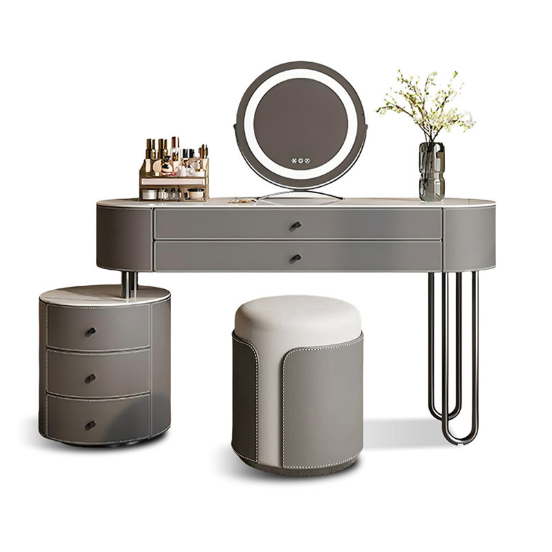 Coiffeuse avec miroir lumineux, 5 tiroirs, 1 chaise