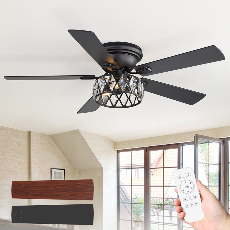 52'' Iris 5 - Blade Standard Ceiling Fan with Remote Control and Light Kit Included, Black