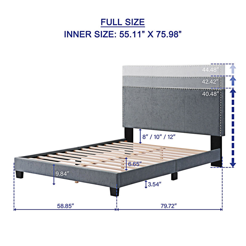 Upholstered Platm Bed, Gray, Full