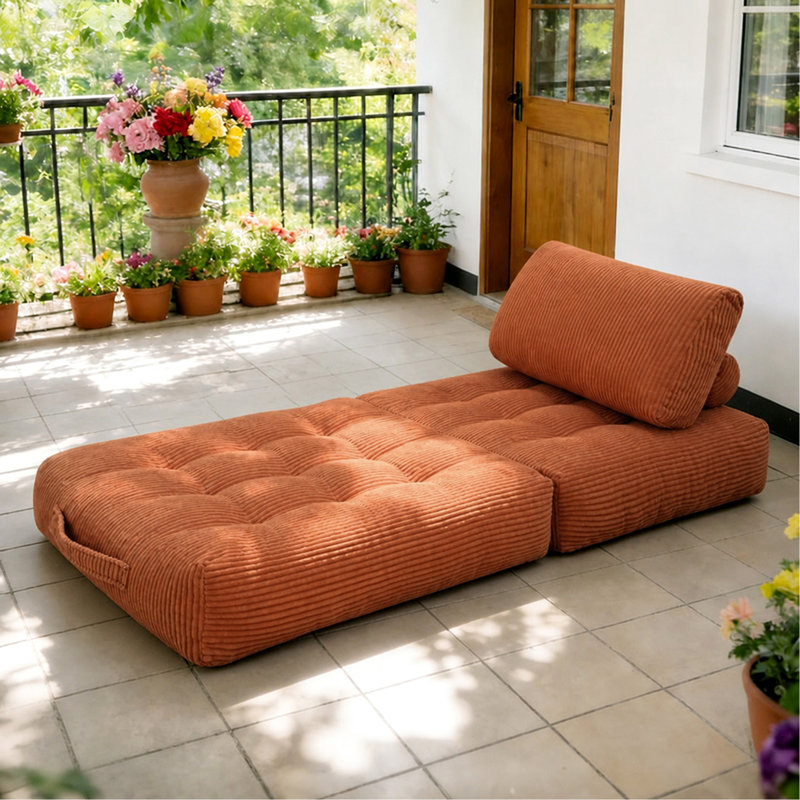 Pouf en velours côtelé de 180 cm (70,8 po) pour salon, chambre et dortoir, mini-canapé moelleux et confortable

- Orange
