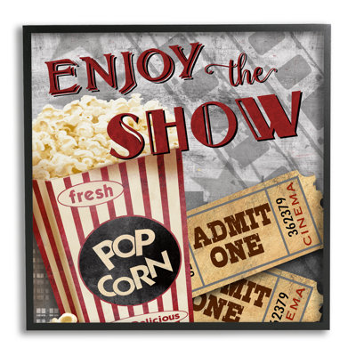 «Enjoy the Show», billets de divertissement par Conrad Knutsen - Publicité sur cadre flottant sur bois