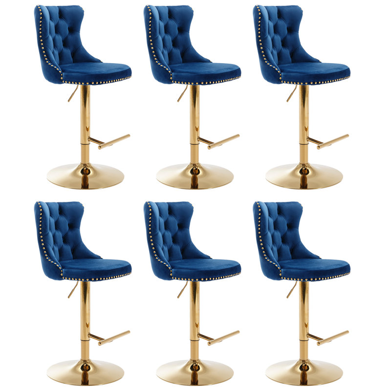 Tabouret de bar pivotant à 360 ° en velours Kaleyll pour îlot de cuisine Kaleyll, Or, Bleu