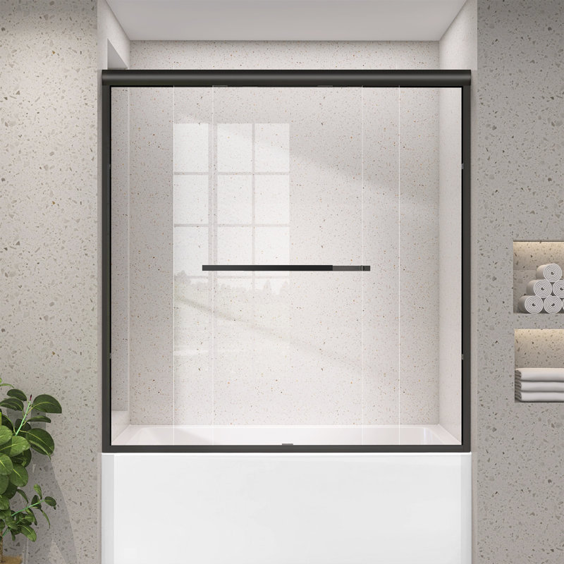 60" X 62" Shower Door Double Sliding Semi-Frameless With Matte Black & Nano Anti-Fog Easy-Clean Tempered Glass fro Bathroom