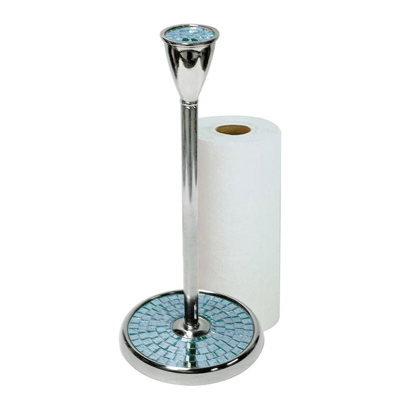 Porte-essuie-tout en acier inoxydable | Distributeur de papier essuie-tout à une main avec base lestée Easy Easy Turquoise mosaïque, finition chromée