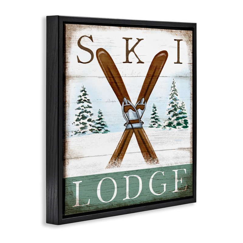 Enseigne de chalet de ski rustique, Cadre flottant noir de jais, H 25 po x l 25 po