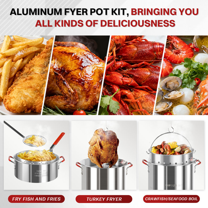 Ensemble de friteuse à dinde en aluminium 30 pte de qualité supérieure et ensemble de friteuse à poisson 10 pte avec deux paniers et housse Oxford