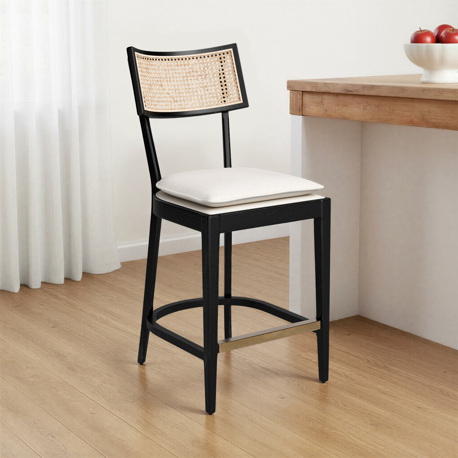 Britt Bar Stool, Cream, Counter Stool (26" Seat Height), Black