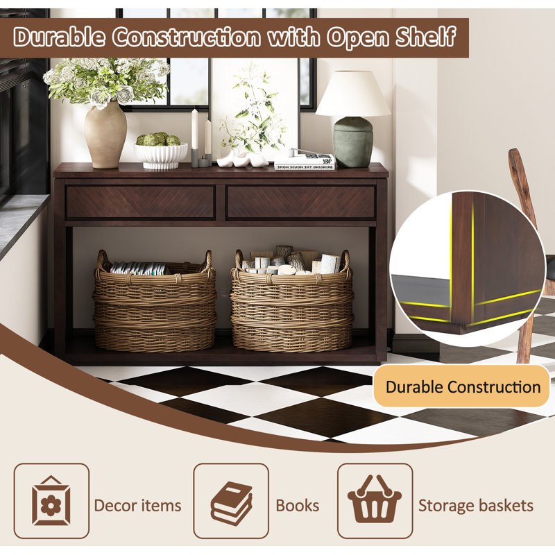 TREXM Rustic Wooden Console Table with Storage Drawers and Open Shelf - Elegant Entryway Table