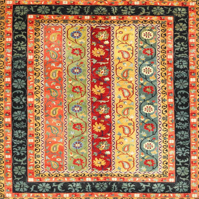 Tapis de zone rouge/noir/beige contemporaine