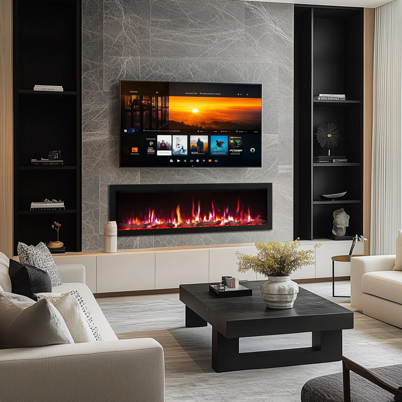 60 Inch Smart Linear Electric Fireplace - Clean Hidden Vent Design, Flame With 9 Colors, Recessed In-wall Or Wall-mount Or Free Standing, Compatible With Alexa And Google Assistant