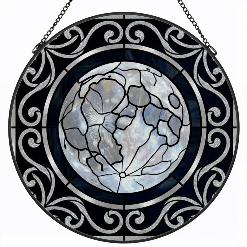 7.8"H Moon Pattern Stained Glass Window Panel