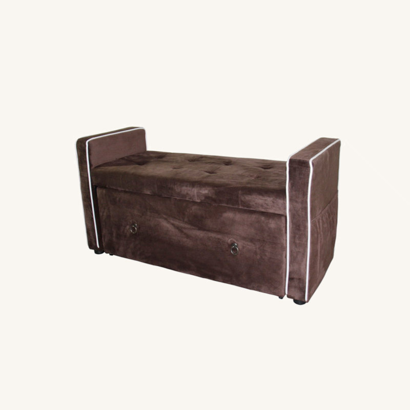 Fabric Upholstered Storage Bench, Brown Polyester Blend