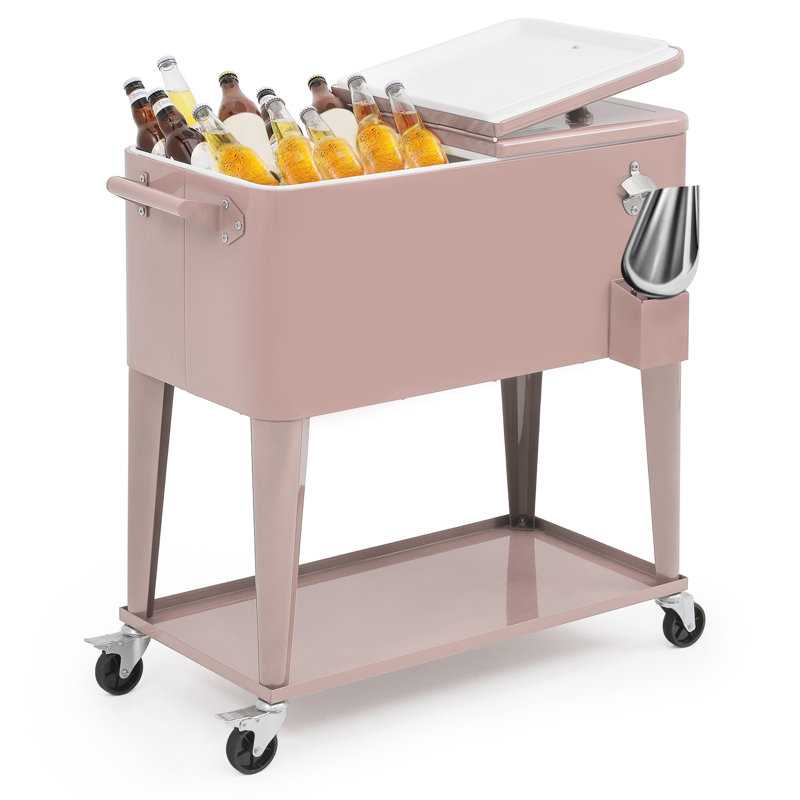 Pink Alloy Steel Outdoor Rolling Cooler with Wheels