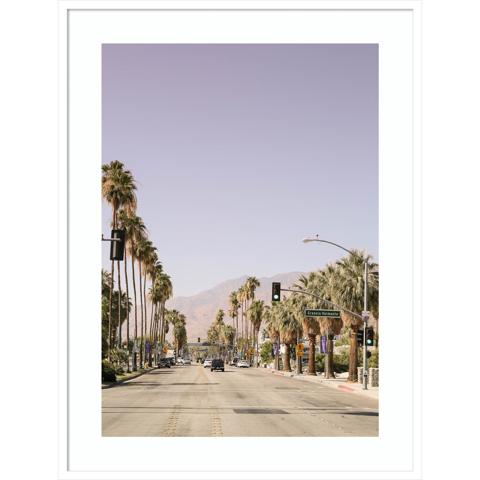 Palm Spring Street by Shot by Clint Wood Framed Wall Art Print, 41" H x 31" W, White