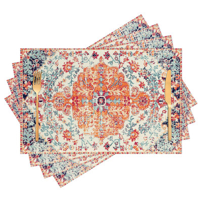 Boho Placemats Set of 4 Moroccan Bohemian Place Mats (Orange)