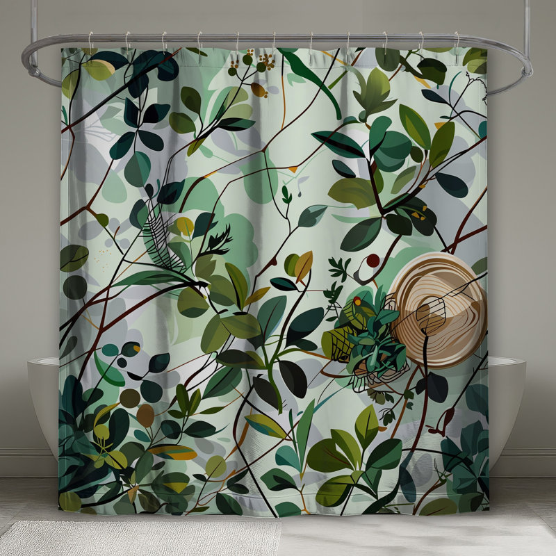Rideau de douche à motif de feuilles - Bohème bohémien, 70 po L x 72 po H