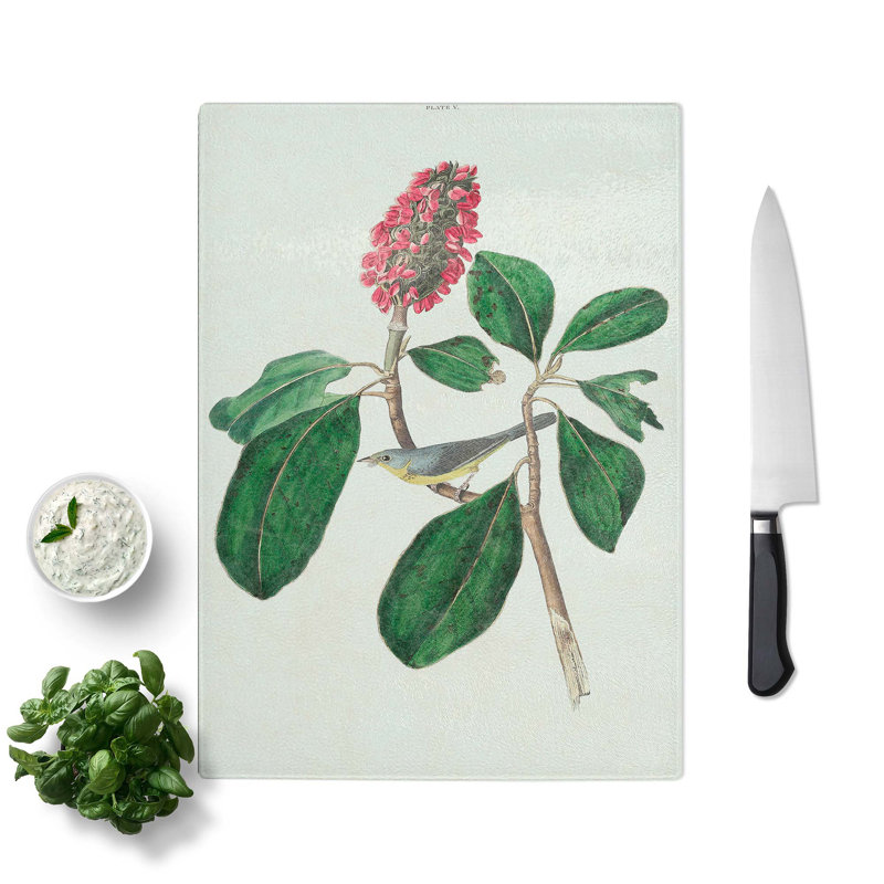 Tempered Glass Bonaparte's Flycatcher Bird Chopping Board, 28.5 cm W x 39 cm L