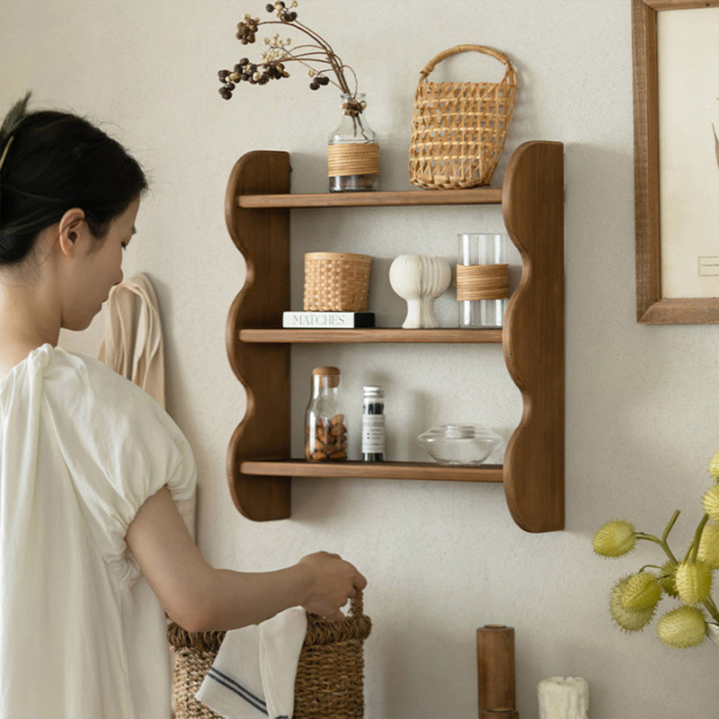 3 tablettes murales en bois massif, présentoir à décor moderne pour chambre à coucher, salle de bain, cuisine, salon