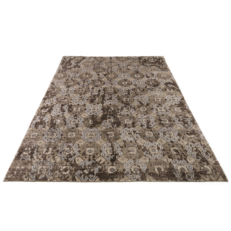 Tapis noyer noué à la main Leffel, Rectangle 5 pi 6 po x 8 pi 6 po