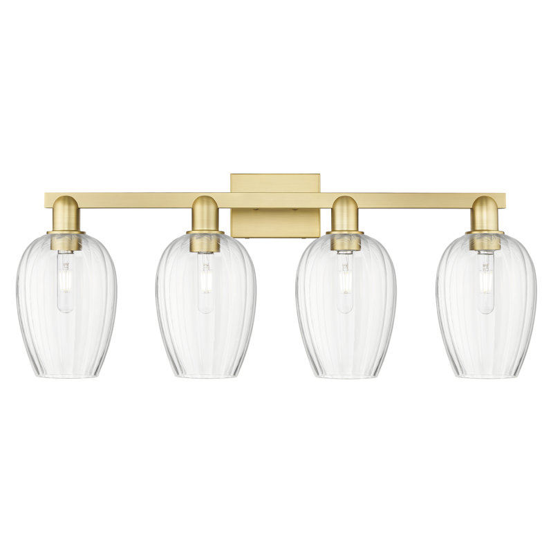 Eldon - Éclairage pour meuble-lavabo de salle de bain 4 lumières, Laiton brossé, Transparent, Quatre lumières