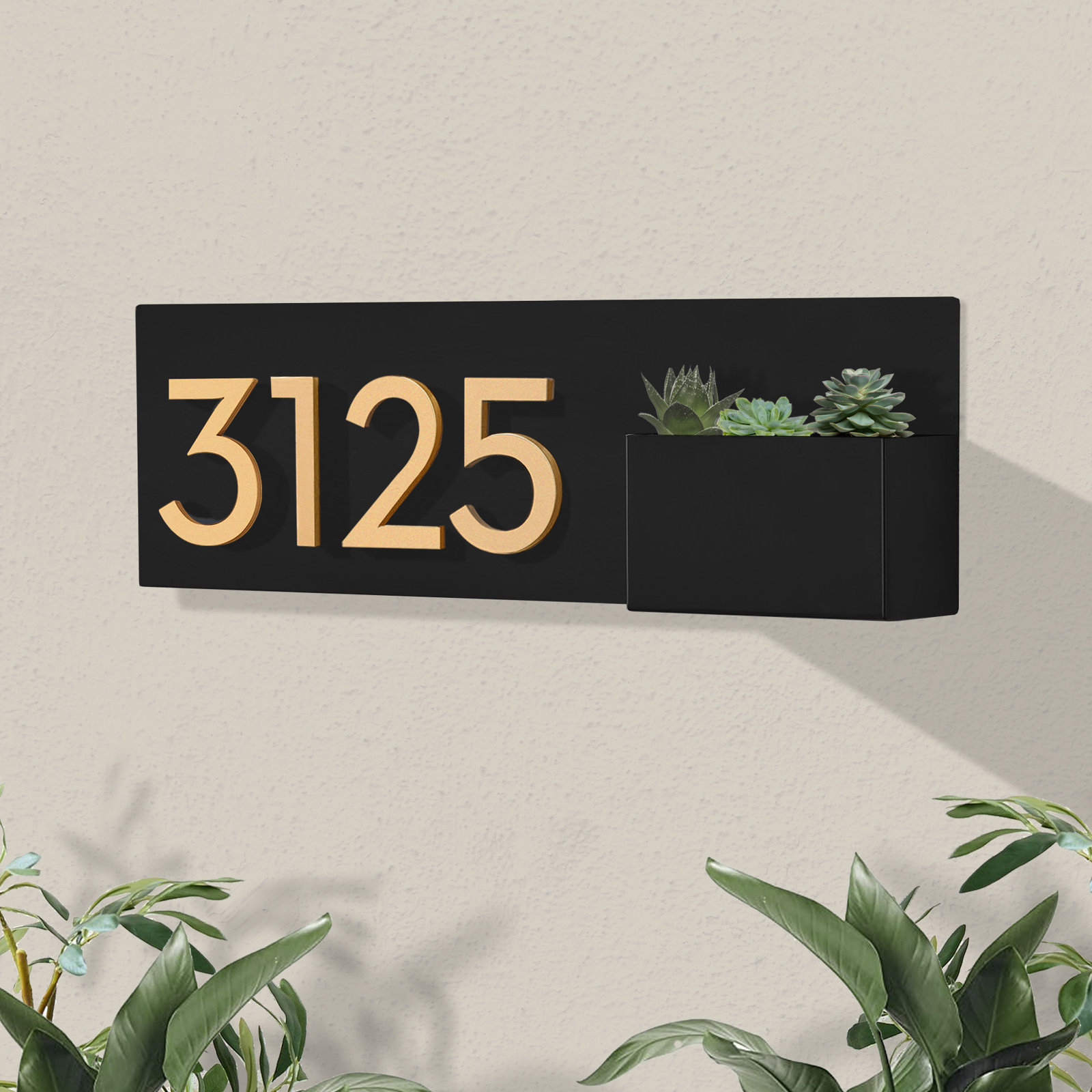 Vista View Wall Address Plaque, Black, Brass, Yes
