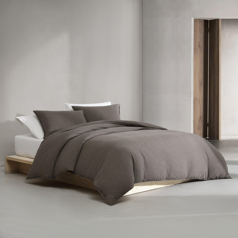 Melange 100% Cotton Standard Duvet Cover Set, King Duvet Cover + 2 King Pillowcases, Chocolate Brown