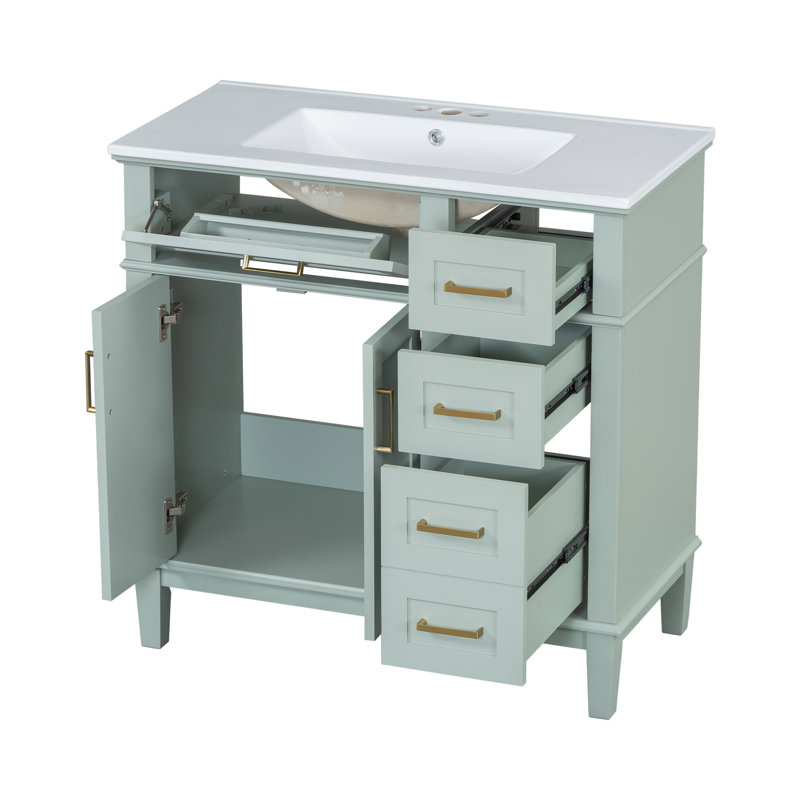 Meuble-lavabo simple 36 po avec plateau en céramique, Vert