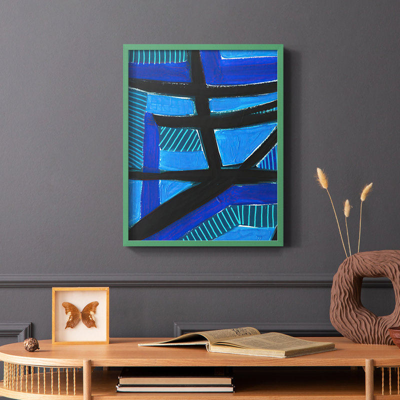 Impression sur toile «Invontract Blues I» - bois massif, Vert, H 10 po x l 8 po