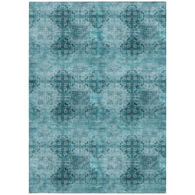 Tapis intérieur lavable antidérapant bleu sarcelle à motif floral