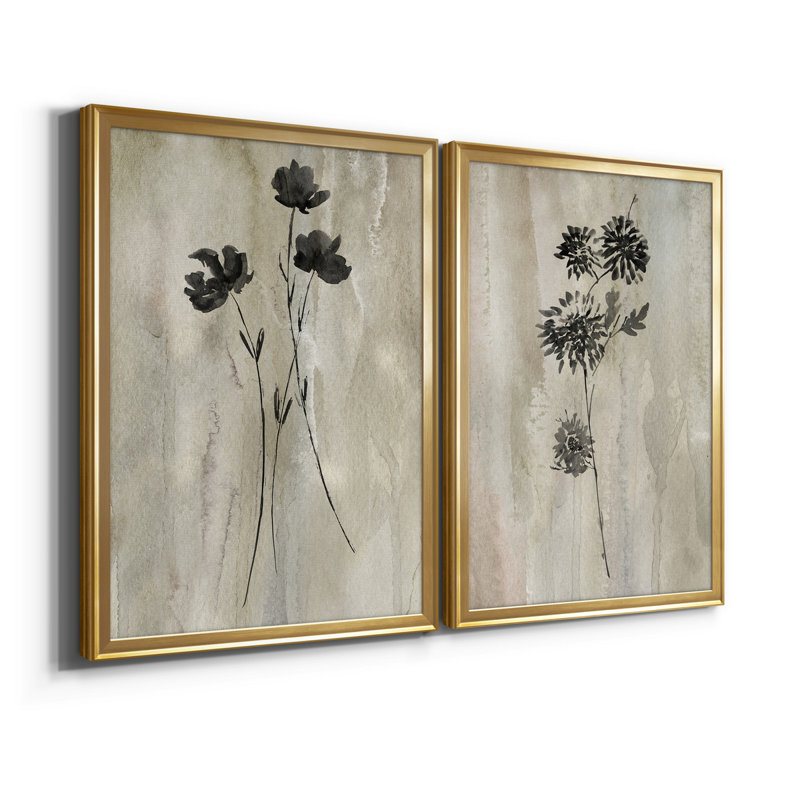 «Sumi-E Silhouette III», ensemble de 2 reproductions d'art, Toile encadrée, H 26,5 po x l 73 po, Doré