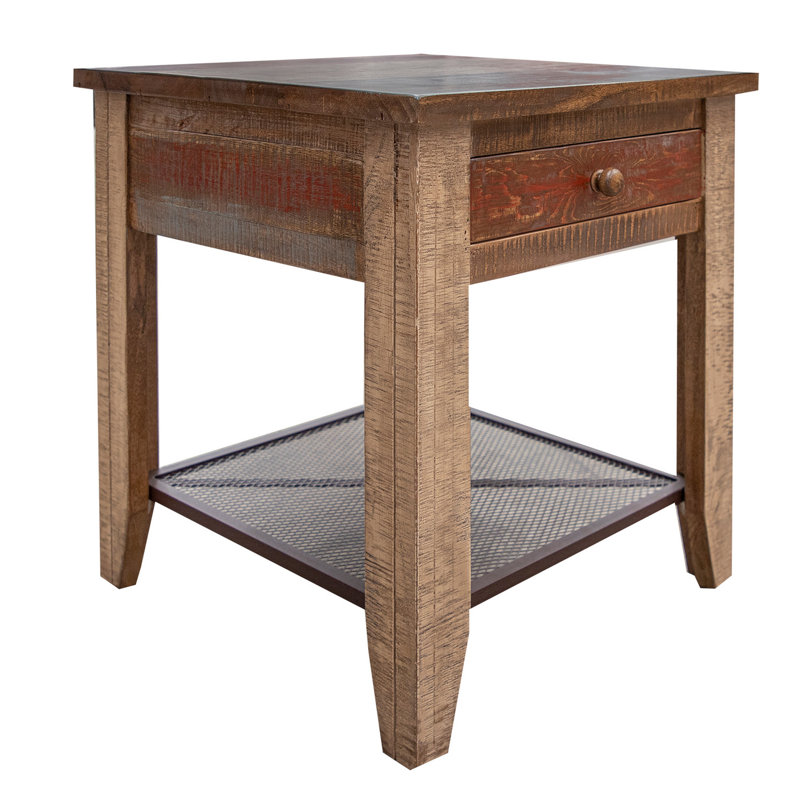 Table de bout en bois massif avec rangement Fena