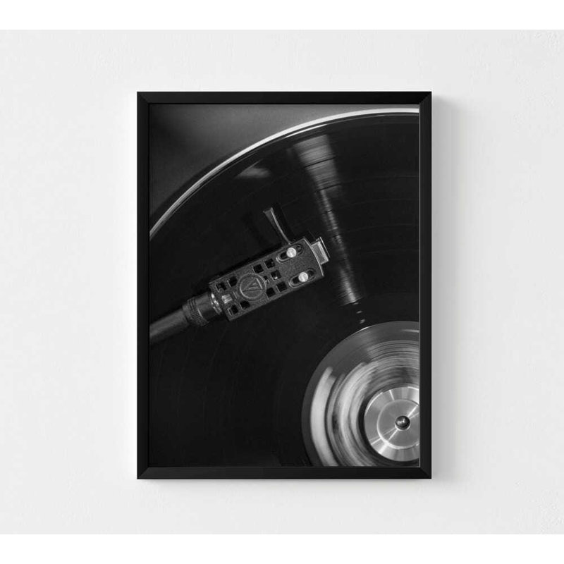 Spinning Vinyle - reproduction de photographie de musique en noir et blanc, H 16 po x l 12 po, Noir