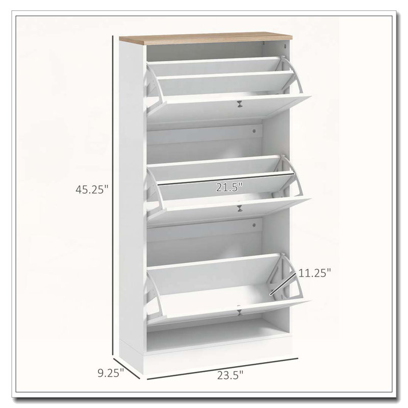Armoire de rangement pour chaussures étroite pour le vestibule avec 3 tiroirs rabattables et étagère à chaussures réglable