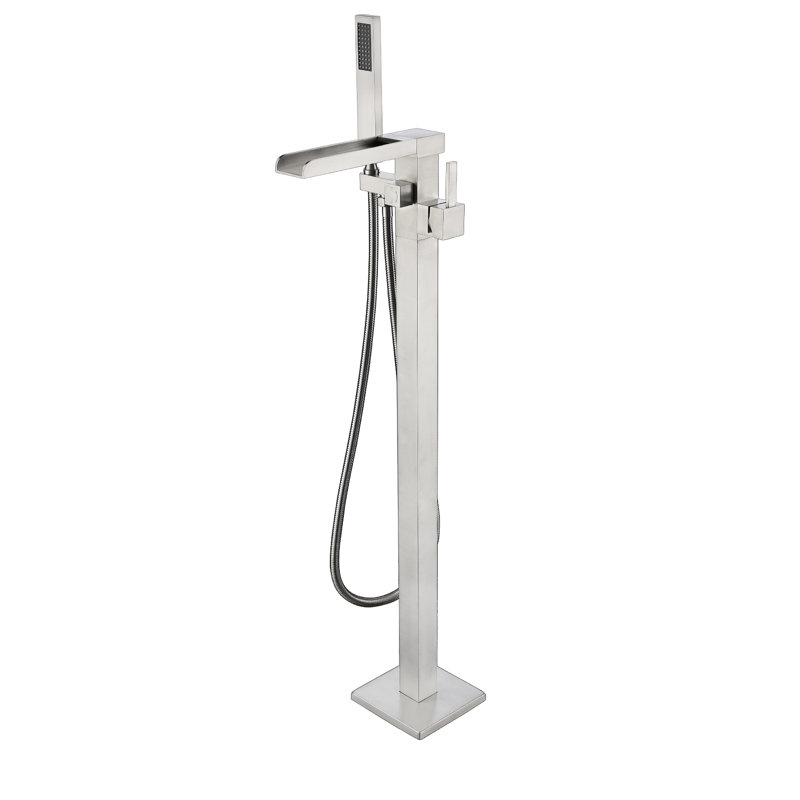 Cascata 1 Handle Floor Tub Filler, Brushed Nickel